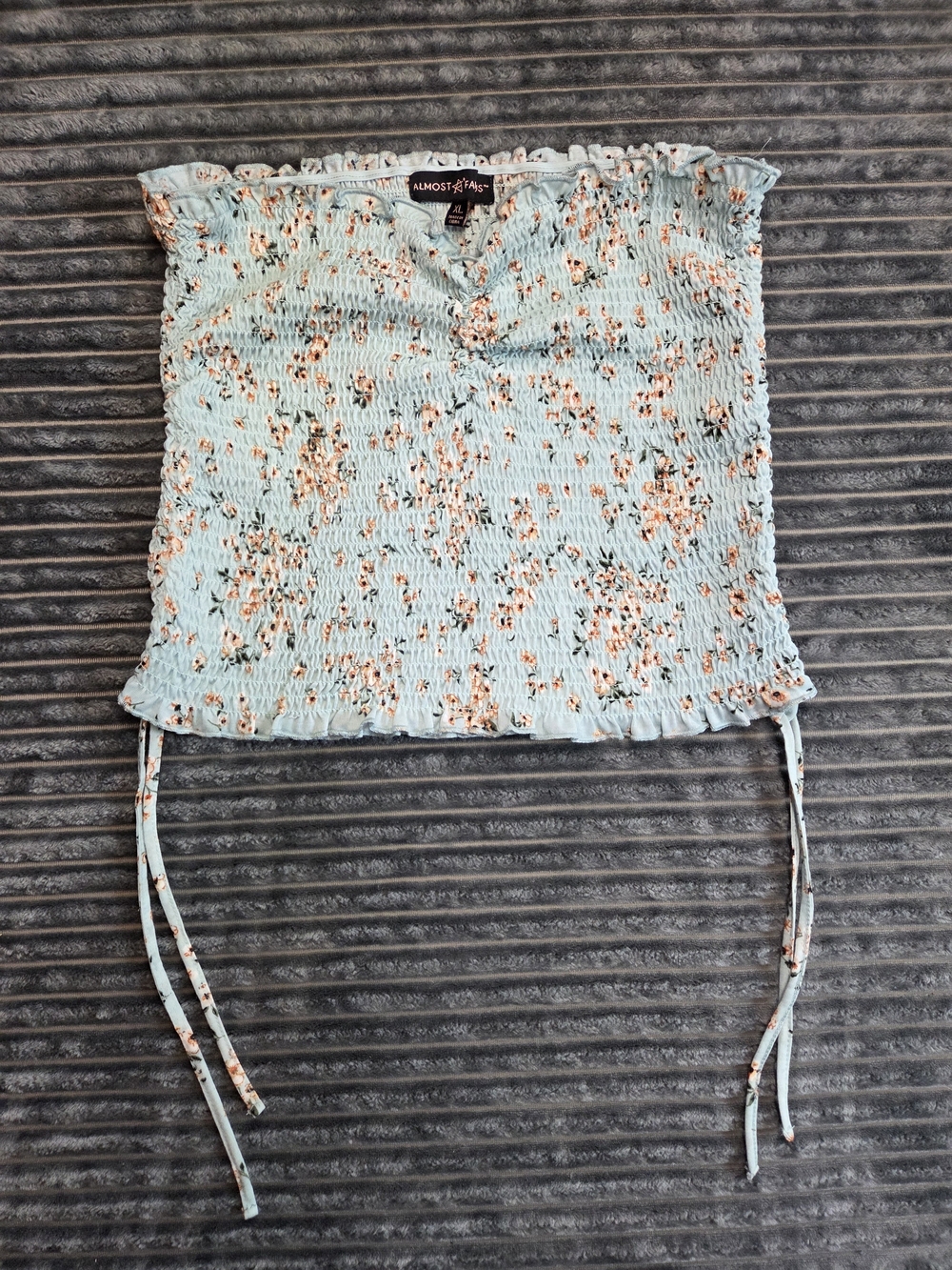 Almost Famous Light Blue Floral Smocked Cami with Side Ties